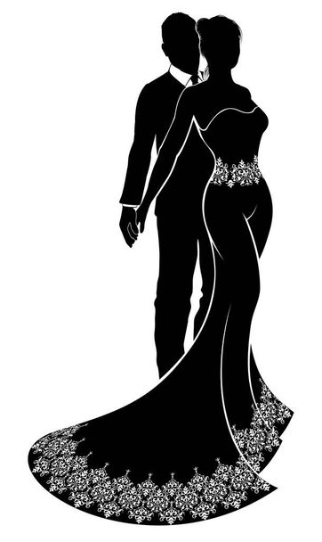 Wedding Couple Bride and Groom Silhouettes - Вектор,изображение