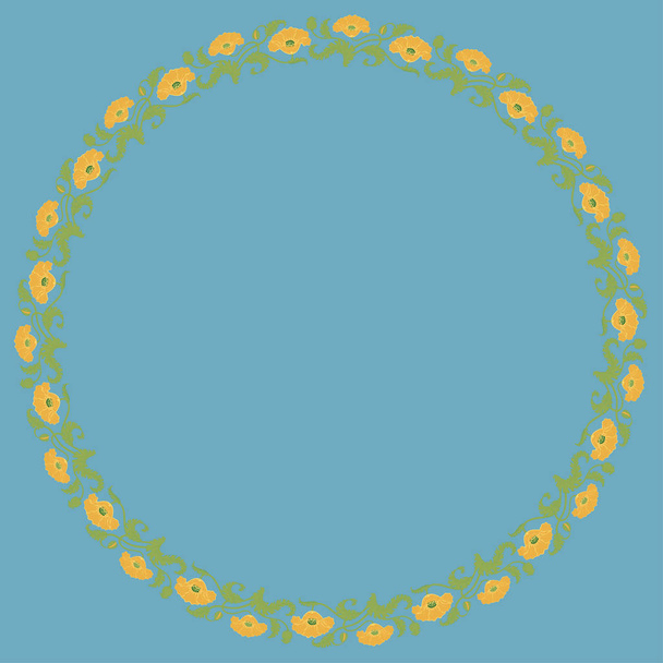 Vintage round frame with yellow tulips. Art Nouveau style. - Διάνυσμα, εικόνα
