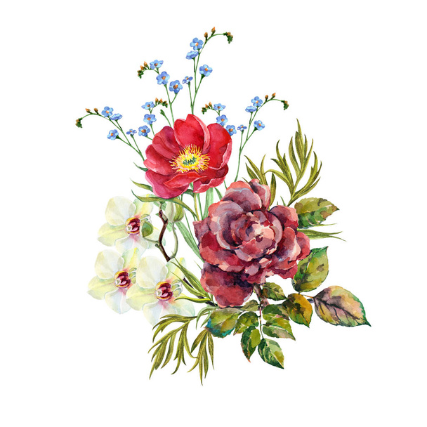 Aquarell Gartenblumen. elegantes Bouquet. Florale Illustration. - Foto, Bild