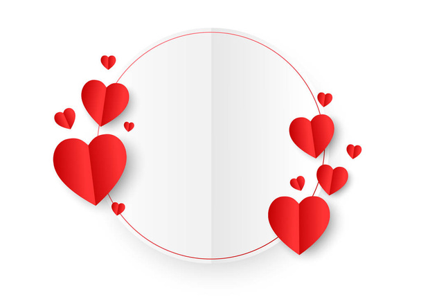 A white circle paper cut style surround by red paper heart shape - Vector, Image