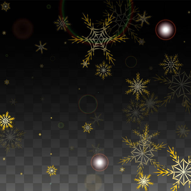 Christmas  Vector Background with Gold Falling Snowflakes Isolated on Transparent Background. Realistic Snow Sparkle Pattern. Snowfall Overlay Print. Winter Sky. Design for Party Invitation. - Vektor, Bild