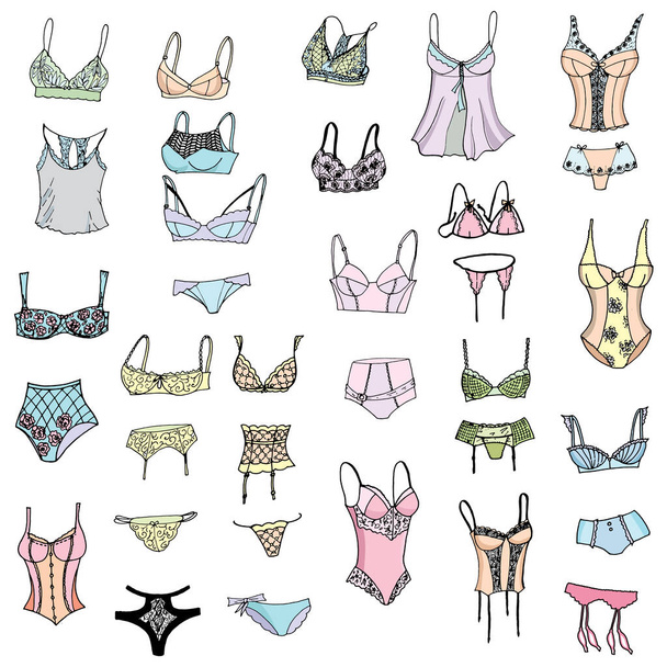 Collection of lingerie. Panty and bra set. Body. Vector illustrations. - Vector - Vector, Image