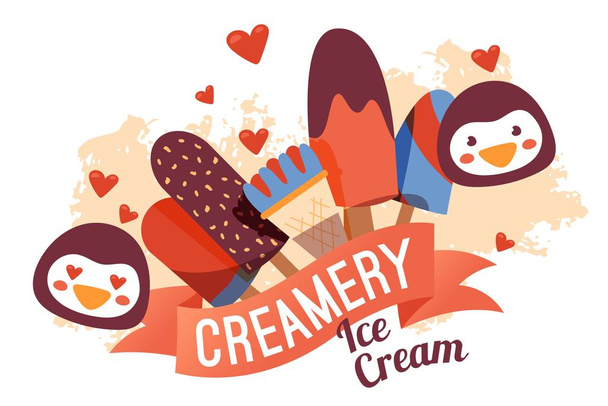 Banner de la tienda de helados, ilustración de vectores de promoción de cremas
 - Vector, imagen