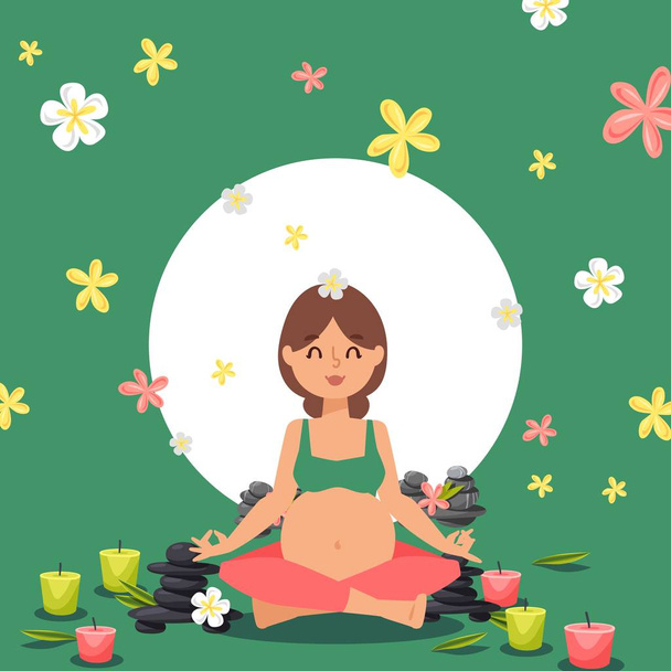 Terhes nő meditáló jóga lótusz pózol vektor illusztráció - Vektor, kép