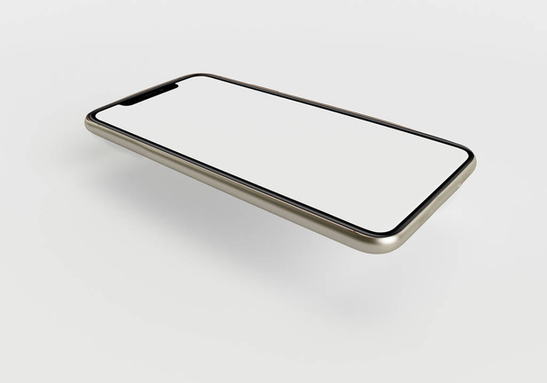 3d mano de ilustración de renderizado sosteniendo el teléfono inteligente blanco con pantalla completa y marco moderno menos diseño - aislado sobre fondo blanco
  - Foto, imagen