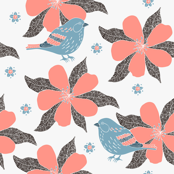 Bird and flower background - Wektor, obraz