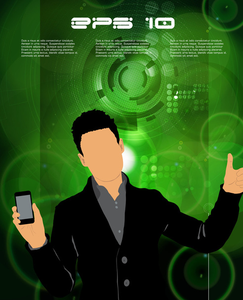 Man using smartphone and giving thumbs up - Vector, Image