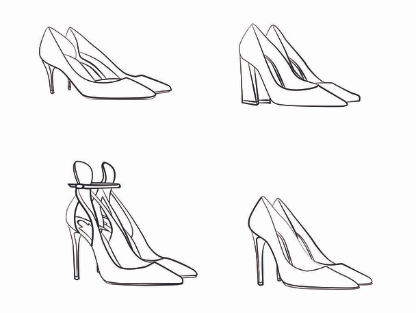 High Heel fashion woman shoe  vector set isolated on white background. doodle objects fashion illustration - Vektori, kuva