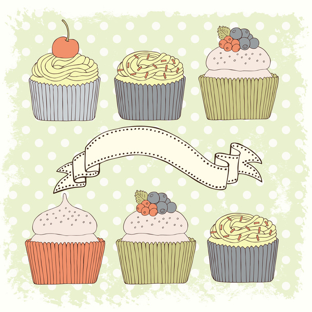Cupcake kaart - Vector, afbeelding