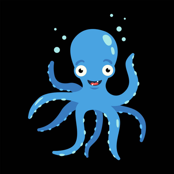 Blue Octopus with air bubbles under water - Vector, afbeelding