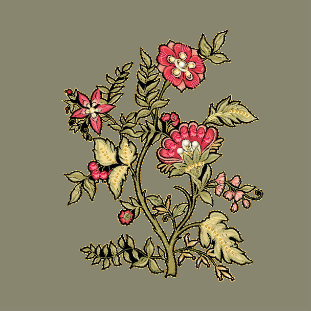 Fantasy flowers in retro, vintage, jacobean embroidery style. - Διάνυσμα, εικόνα