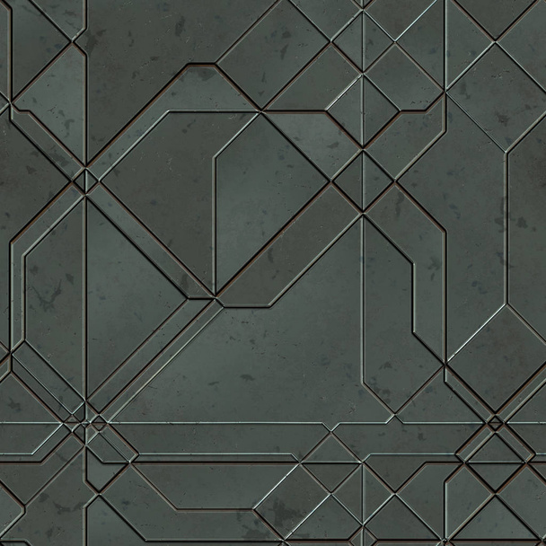 Seamless SciFi Panels. Futuristic texture. Spaceship hull geometric pattern. 3d illustration. Technology concept. - Valokuva, kuva
