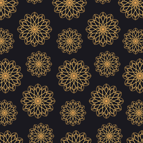 Golden oriental pattern design on dark background. Royal pattern design in vector. Golden mandala pattern on dark background - Vetor, Imagem