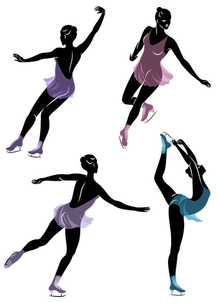 Collection. Skater skates on ice. The girl is beautiful and slender. Lady athlete, figure skater. Vector illustration of a set. - Vektör, Görsel