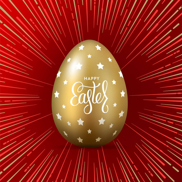 Happy easter golden egg red Vector illustration - Vector, imagen