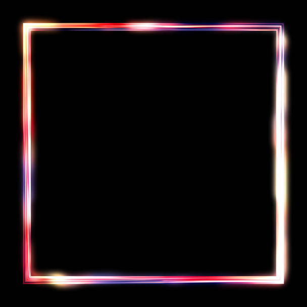 Glow Frame Background. Neon glowing geometric template isolated on black background. Abstract 2D illustration. - Photo, Image