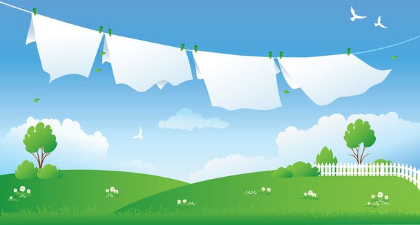 Scene with drying laundry - Vector, Image