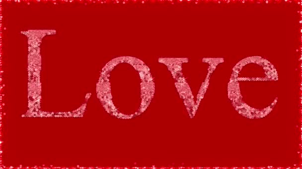 Amor 3d texto rosa brillo lentejuelas con chispas moda eslogan animación en movimiento. Muchos corazones a lo largo de los bordes de fondo rojo. Ilustración digital 3D 4k metraje. Aplicación de parche de tela de ropa
. - Metraje, vídeo