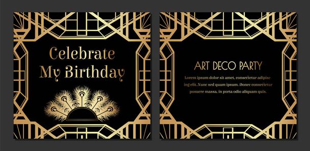 Art Deco Gatsby Invitation Design with Feathers - Vector, Image