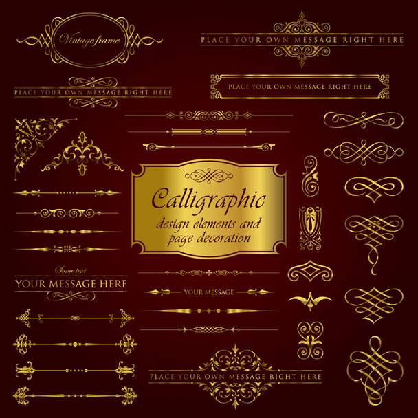 Golden calligraphic design elements and page decoration set 1 - Vetor, Imagem