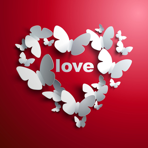 Valentin szív, pillangók - Vektor, kép