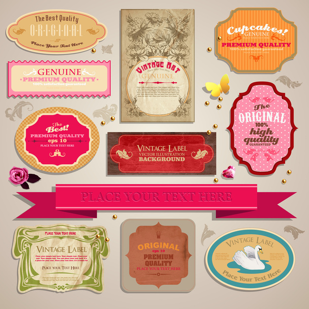 Set of vintage stickers, cards and labels. - Vector, Image