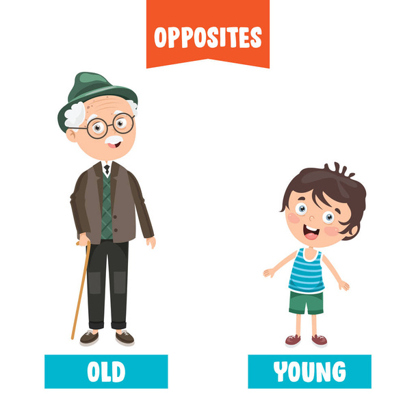 Opposite Adjectives With Cartoon Drawings - Vector, Image