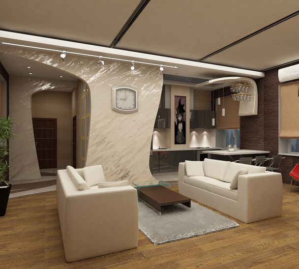 3d rendering.Modern interior de una sala de estar en tonos claros con una especie de o
 - Foto, imagen