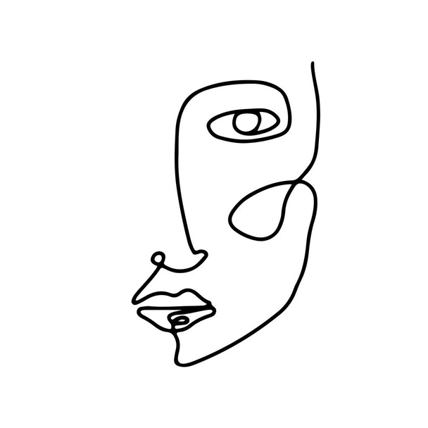 Abstract art woman face hand drawn with continuous line. Simple young girl portrait drawing. Contemporary vector character - Wektor, obraz