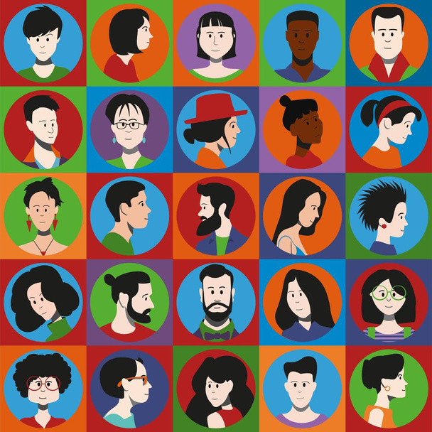 Icon set of different people, men and women of different races. Flat vector illustration. - Vector, Image
