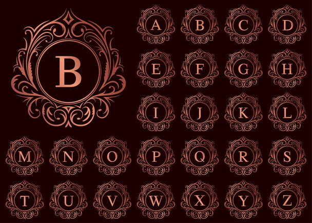 Roségold Luxusbuchstaben a bis z auf rotem Hintergrund, Vektorillustration - Vektor, Bild