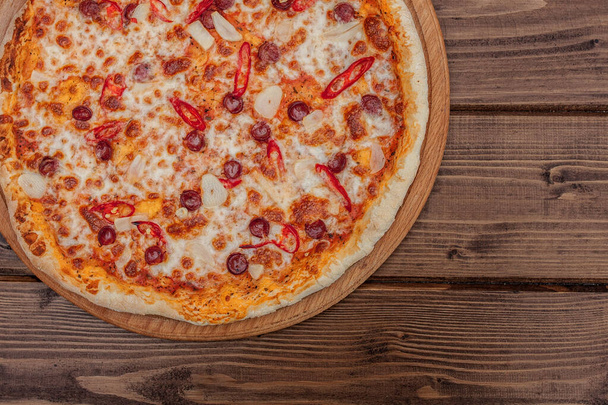 Pizza Restaurant Menu - Delicious Spicy Pizza with Sausages and  - Фото, зображення