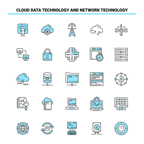 25 Tecnología de datos en la nube y tecnología de red Conjunto de iconos negro y azul. Icono creativo Diseño y plantilla de logotipo
 - Vector, imagen