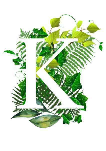Цветочная монограмма (буква) - украшена акварельными листьями
 - Фото, изображение