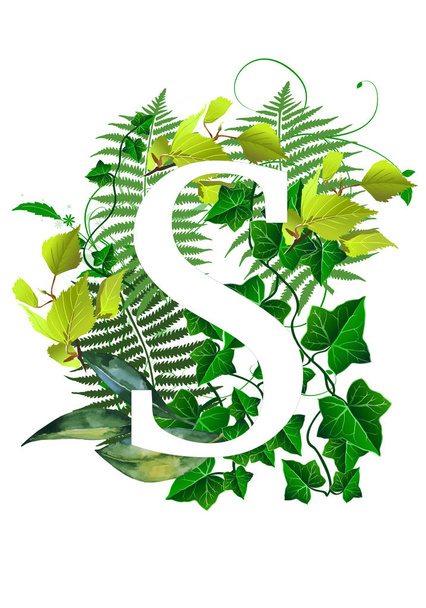 Monogramma floreale (lettera) - decorato con foglie di acquerello
 - Foto, immagini