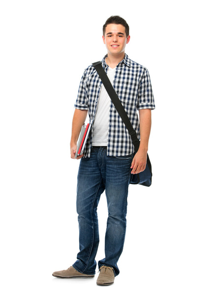 Smiling teenager with a schoolbag - Фото, изображение