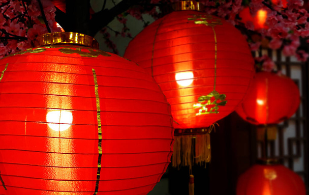 Lanternes rouges chinoises (Tang Lung) - Décorations du Nouvel An chinois
 - Photo, image