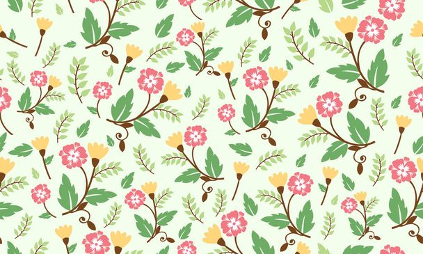 Cute of spring flower pattern background, with elegant leaf and flower decoration. - ベクター画像