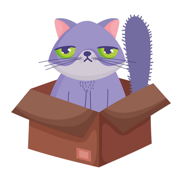 悲しい顔の猫が段ボール箱に座ってペットを捨て - ベクター画像