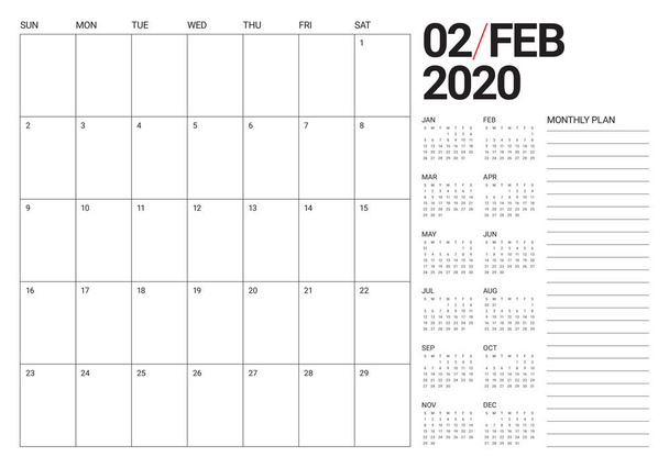 Febbraio 2020 tavolo calendario vettoriale illustrazione
 - Vettoriali, immagini