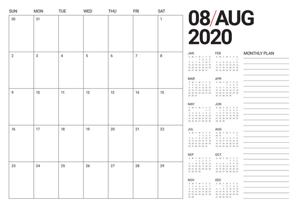 August 2020 desk calendar vector illustration - Vector, Image
