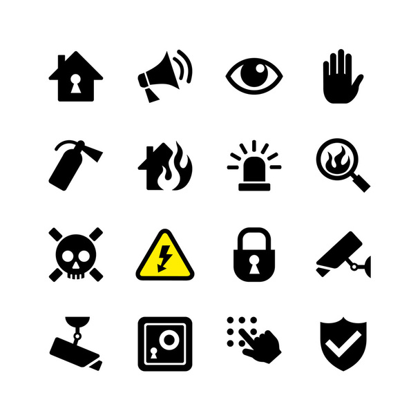 Набор иконок - опасность, пожар, безопасность, наблюдение
 - Вектор,изображение