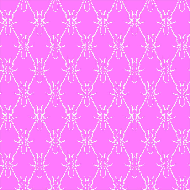 Seamless pattern of white ants on a pink background. Abstract creative composition. Geometric ants ornament. Vector illustration for fabric design, textile print, packaging, fashion, scrapbooking,etc. - Vector, Image