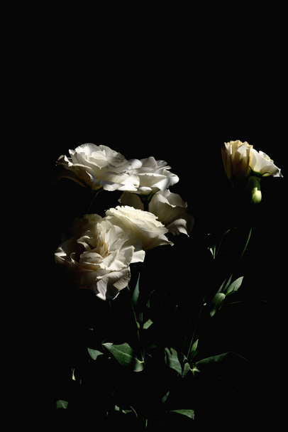 Κοντινό νυφικό μπουκέτο από λευκό λουλούδι lisianthus σε απομονωμένη ba - Φωτογραφία, εικόνα