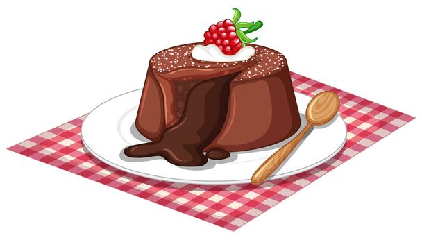Chocolate lava cake and wooden spoon on the plate - Vector, Image