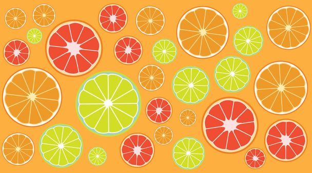 Seamless background pattern with slices of lemon and orange - Vector, afbeelding
