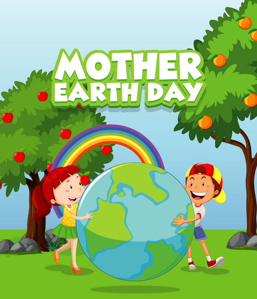 Disegno poster per la giornata della madre terra con due bambini nel parco
 - Vettoriali, immagini