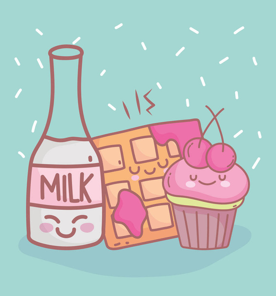 пляшка молока кекс і меню ресторан їжа милий
 - Вектор, зображення