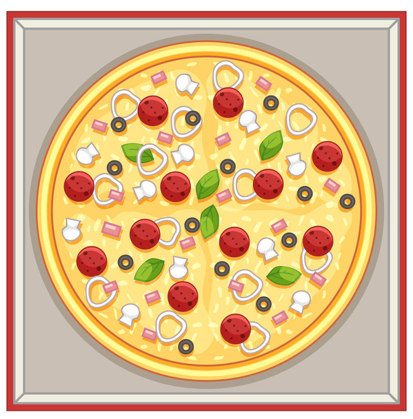 Doos pizza met vlees en groenten toppings - Vector, afbeelding