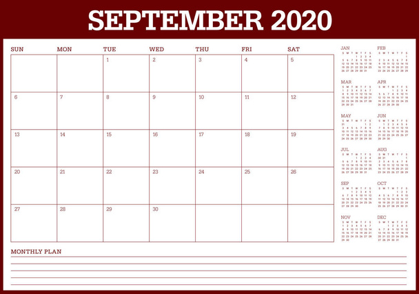 September 2020 bureaukalender vector illustratie - Vector, afbeelding